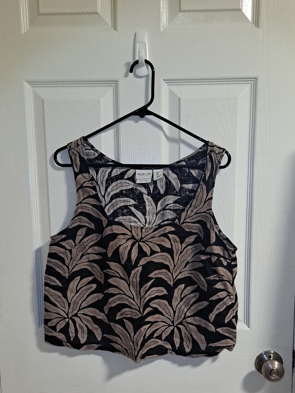 Rachel Zoe Black and Taupe Leaf-Print Sleeveless Crop Camisole